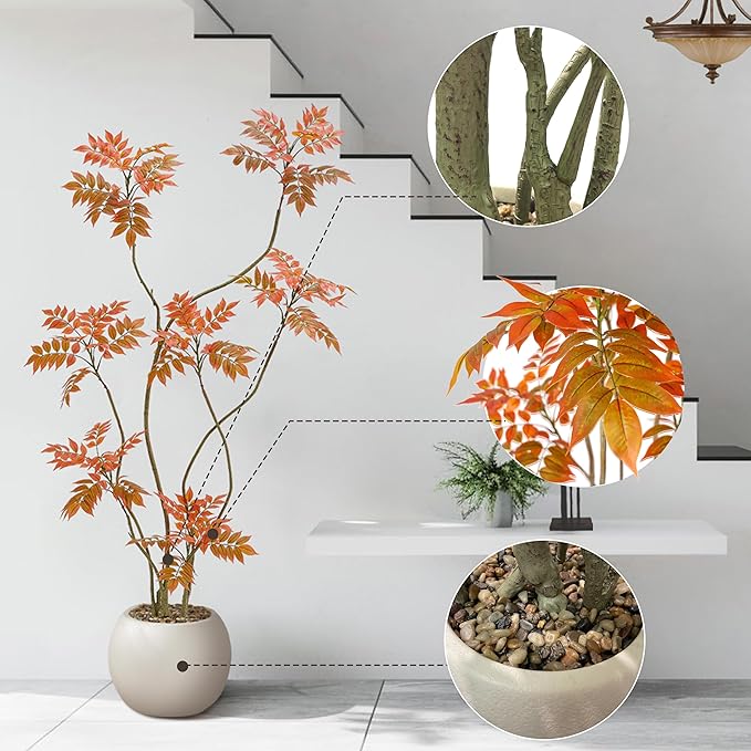 Artificial Mahonia Fortunei Tree 6ft,Tall Fake Plant Artificial Sumac Tree, Faux Plants Indoor Fake Plants Decor with Pots for Home Office Bathroom Bedroom Living Room Decorations Housewarming-Ruum Studio Home