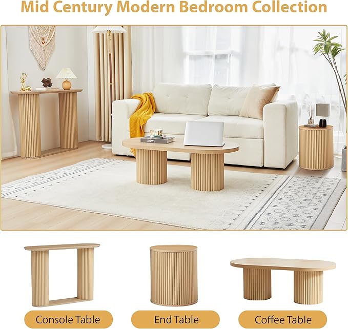 AVZEAR Small Round Side Table Fluted Night Stand Set of 2, Modern Boho End Table with Storage, Circle Bedside Tables Wood Nightstands for Small Spaces, Living Room, Bedroom (Nature)-Ruum Studio Home