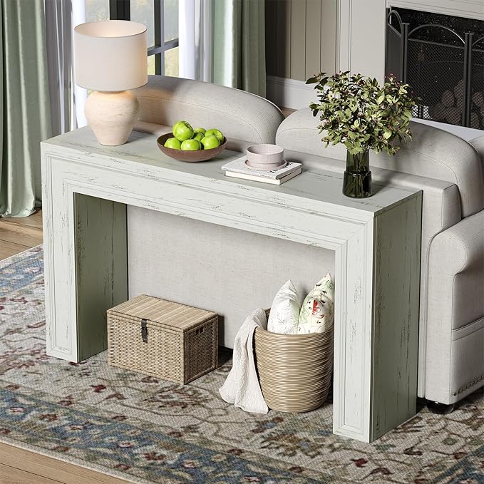 Rresyet 55 Inch Long Console Table, Sofa Table Behind Sofa, Wooden Entryway Table, Farmhouse Entryway Table for Entry, Hallway, Living Room (White)-Ruum Studio Home