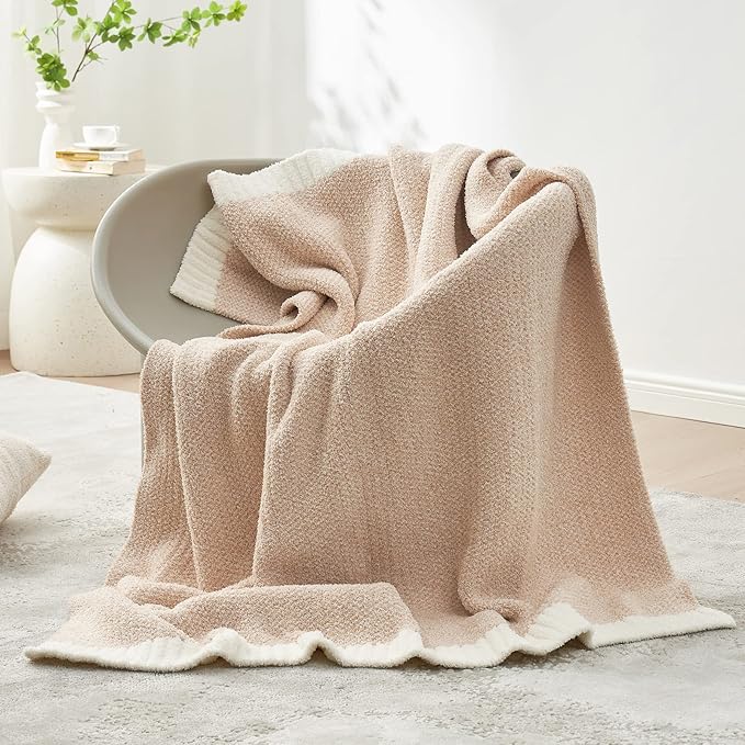 Snuggle Sac Heather Beige Throw Blanket for Couch, Ultra Soft Warm Blankets Cozy Knit Fuzzy Plush Lightweight Throw XL Size for Sofa, Bed, Heather Beige, 50x70 inches-Ruum Studio Home