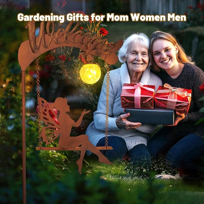 HONGLAND Solar Garden Lights Outdoor Decor, Solar Fairy Lights Outdoor Moon Decor, Housewarming Ornaments for Patio, Lawn, Yard, Pathway - Unique Gardening Gifts for Women Mom Grandma-Ruum Studio Home