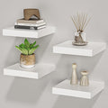 Square Floating Shelves for Wall, 8" W x 8" D x 1.2" H, Small Wooden Wall Mounted Display Shelves with Invisible Brackets for Living Room, Bedroom, Bathroom, Kitchen Decor, Set of 4, White-Ruum Studio Home