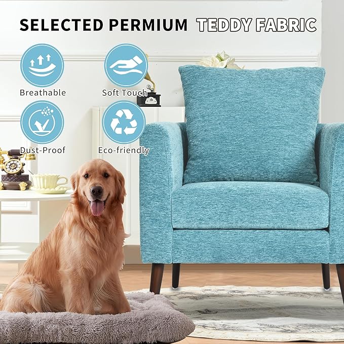 Barrel Accent Chair Set of 2 with Back Pillow, Large Upholstered Armchair with Solid Wood Legs Modern Reading Chairs for Living Room Bedroom-Ruum Studio Home