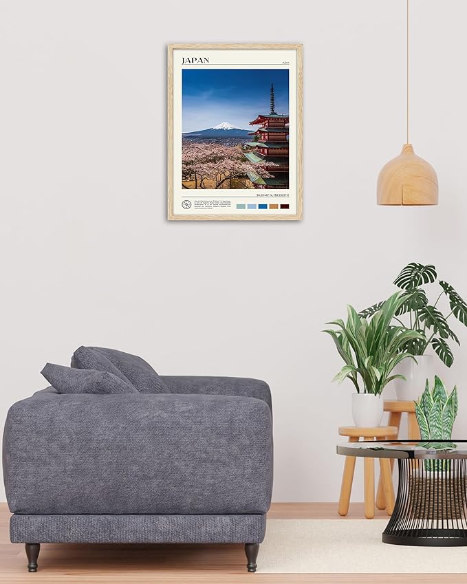 HesenDot Natural OAK Wood Framed Mount Fuji Wall Art, 12x16in Japanese Natural Scenery Canvas Wall Print, Classic Urban Landmark Wall Decor for Living Room, Bedroom,Office Gallery Set of 1-Ruum Studio Home