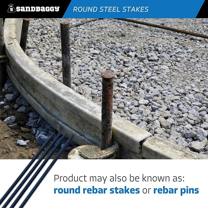 Sandbaggy Round Steel Concrete Form Stakes with Nail Holes - Rust Resistant Coating - Removable, Reusable (25, 3/4 in X 48 in)-Ruum Studio Home