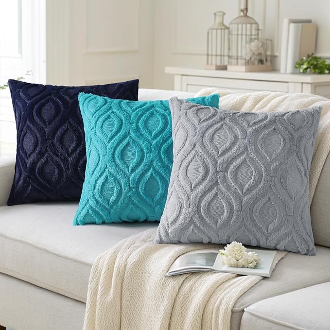decorUhome Fall Throw Pillow Covers 12x20 Inch Set of 2, Soft Plush Decorative Faux Fur Blue Grey Solid Couch Pillow Covers, Accent Farmhouse Neutral Lumbar Euro Pillow Cases for Sofa Bed Living Room-Ruum Studio Home