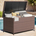 158 Gallon XL Deck Box with Lid, All Weather Wicker Outdoor Storage Box Waterproof, Large Outdoor Patio Storage Bin for Cushions, Garden Tools, Gears, Pool Accessories, Brown-Ruum Studio Home