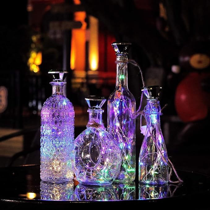 Solar Wine Bottle Lights Outdoor, Cork Lights for Wine Bottles Waterproof, Fairy Lights Solar for Wedding Party Garden Patio Pathway Decor, Suitable for Most Wine Bottle Mouths-MultiColor (8 Pack)-Ruum Studio Home