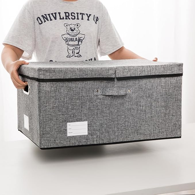 PRANDOM Storage Bins with Lids [3-Pack] Linen Fabric Foldable Storage Boxes Organizer Containers Baskets Cube with Cover (23.4X15.9X11.5) For 6+ Year Old Boys and Girls-Ruum Studio Home