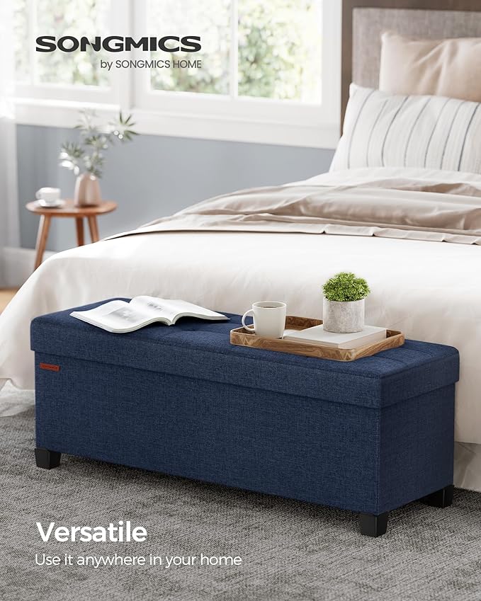 SONGMICS Storage Ottoman Bench, Foldable Foot Rest with Legs, 15 x 43 x 15.7 Inches, End of Bed Bench, Storage Chest, Load up to 660 lb, for Living Room, Bedroom, Entryway, Midnight Blue ULSF018I01-Ruum Studio Home