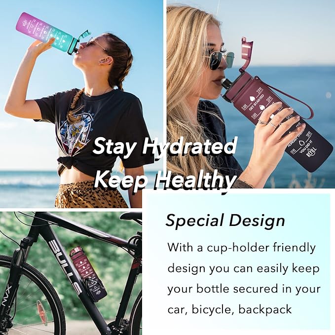 Enerbone Water Bottle, Leakproof BPA & Toxic Free, Motivational Water Bottle with Times to Drink and Straw, Fitness Sports Water Bottle with Strap for Office, Gym, Outdoor Sports-Ruum Studio Home