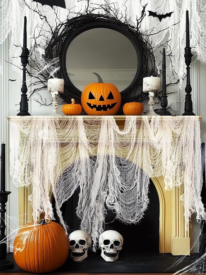 Biubee 5Pcs Halloween White Creepy Cloth- Spooky Gauze Fabric Cloth for Haunted Horror House Halloween Party Doorway Outdoors Decoration (30" ×72")-Ruum Studio Home