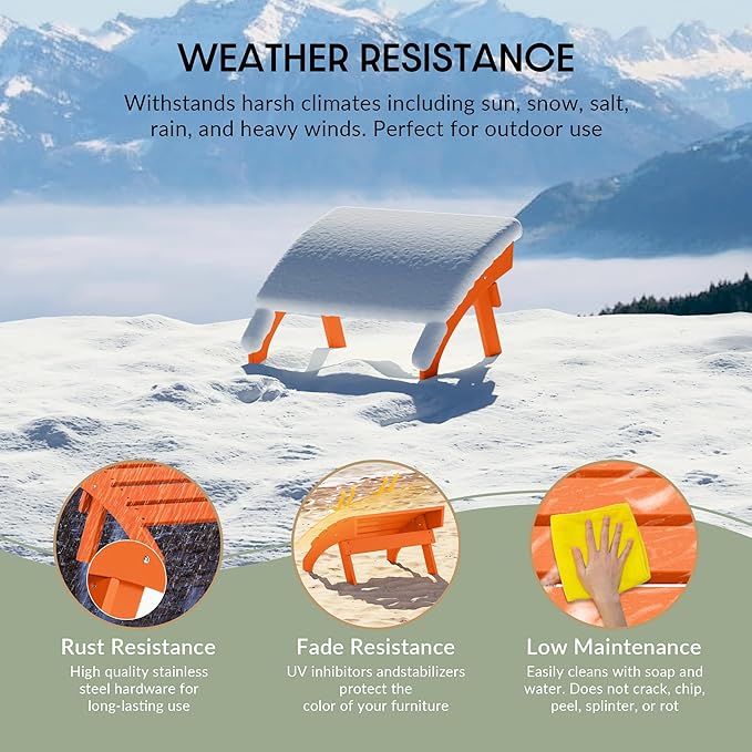 WestinTrends Dylan Outdoor Patio HDPE Adirondack Ottoman Footrest, Orange-Ruum Studio Home