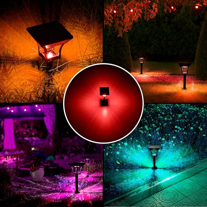 CINOTON RGBW Solar Landscape Pathway Outdoor Lights with 3 Lighting Modes, IP65 Waterproof LED Solar Powered Wall Lights for Garden Yard Lawn Path Driveway Pool Backyard Warm White & Multicolor 4 Pack-Ruum Studio Home