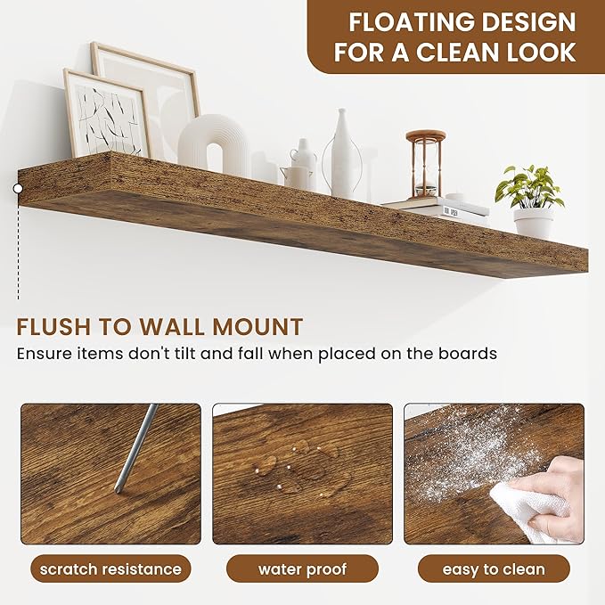 fuqing Floating Shelves for Wall, Bathroom Shelf Wall Mounted for Storage, Shelves with Invisible Bracket for Bedroom, Kitchen, Living Room, Farmhouse Small Book Shelf, 55 Inch Set of 2, Rustic Brown-Ruum Studio Home