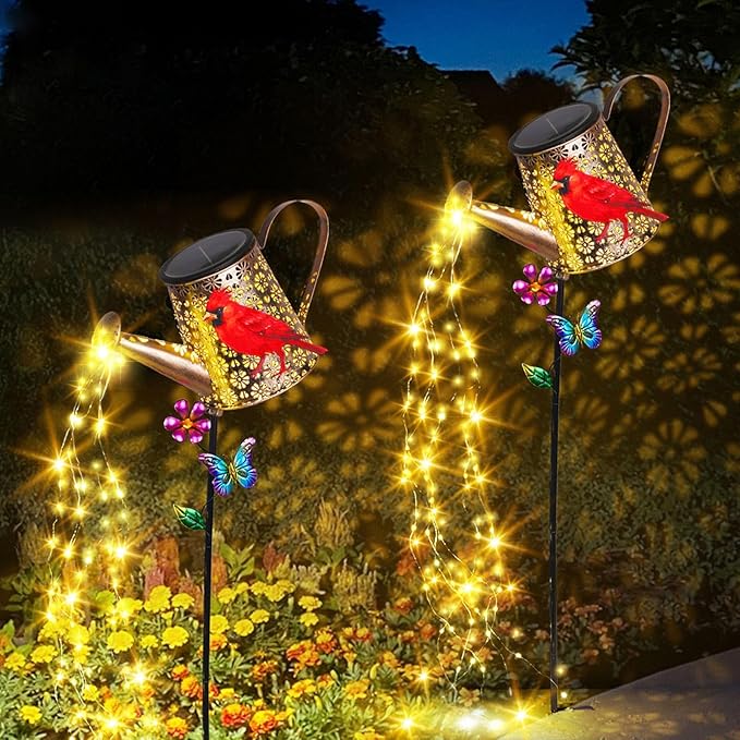 Solar Lights Outdoor Decorative, 39.4'' Metal Solar Watering Can Lights with Red Cardinal, Waterproof Garden Stake for Yard Lawn Patio Pathway Landscape, Gardening Gifts for Mom Grandma Women-Ruum Studio Home