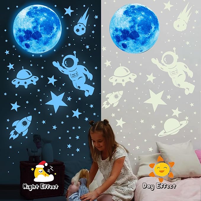 530Pcs Glowing Stars for Ceiling,Glow in The Dark Stars,Space Wall Decals Solar System Galaxy Planets Wall Stickers for Kids, Wall Decor for Girls Kids Bedroom Nursery Birthday Party Favor-Ruum Studio Home