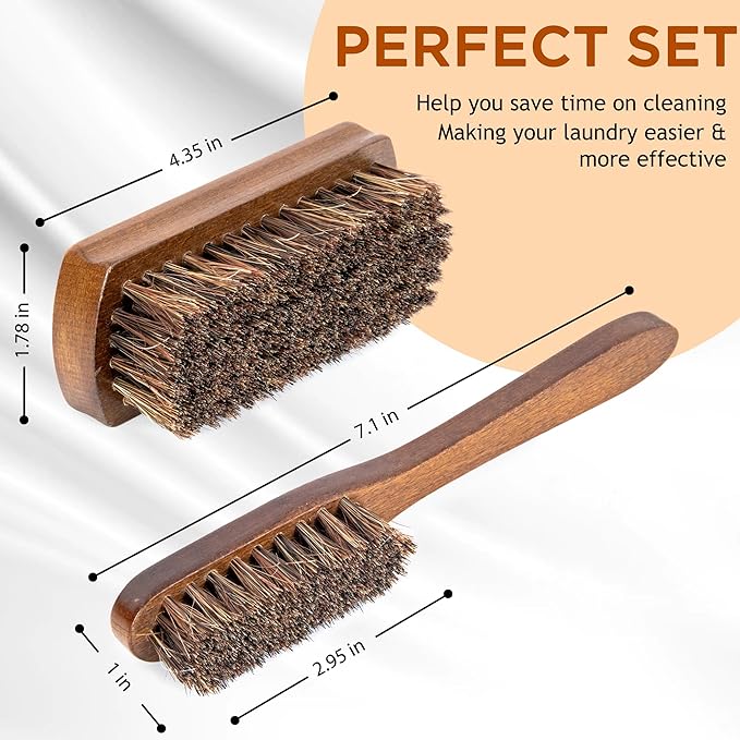 Horsehair Laundry Stain Brushes Set 2pcs by TAKAVU, Natural Soft Bristle for Scrubbing Out Tough Stains on Delicate Fabrics Knits Cotton Leather Washable Fabrics-Ruum Studio Home