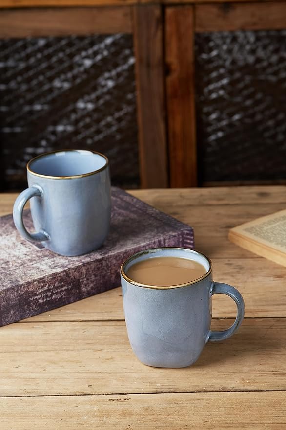 famiware Coffee Mugs Set of 4, Ocean Square 13oz Coffee Cup Set with Handle for Cocoa, Milk, Hot Chocolate, Tea, Water, Stoneware Cups for Kitchen, Microwave and Dishwasher Safe, Blue-Ruum Studio Home