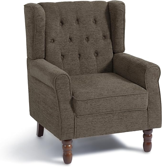 Accent Chair, Upholstered Armchair with Button Tufted High Back & Solid Wood Legs, Comfy Wingback Reading Single Sofa Chair for Small Spaces, Living Room, Bedroom (Taupe, Set of 1)-Ruum Studio Home