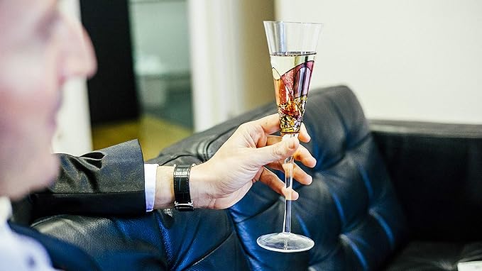 Victoria Barcelona Champagne Flute - 7.5 Oz Mouth-Blown Hand Painted, Antoni Gaudi & Murano Inspired Artistic Unique Gift Ideas Anniversary, Birthday, Weddings, Women & Men (2, Sagrada Red)-Ruum Studio Home