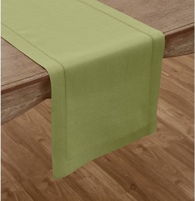 Solino Home Linen Moss Green Table Runner 72 Inches Long - 100% Pure Linen Hemstitch Table Runner 14 x 72 Inch for Dresser, Dining, Fall, Autumn, Halloween, Thanksgiving - Classic Hemstitch-Ruum Studio Home