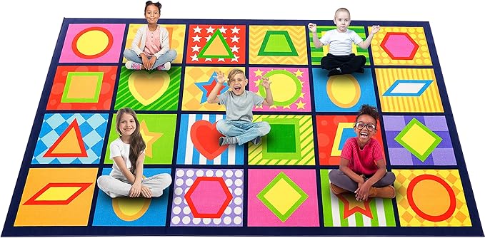 Booooom Jackson Seating Classroom Rug for Kids Room Seating Décor, 7'54''x13'12'' Vibrant Geometric Patterns Large Preschool Carpet Seating Rug for Teaching and Playroom, Non-Slip Rubber Backing-Ruum Studio Home