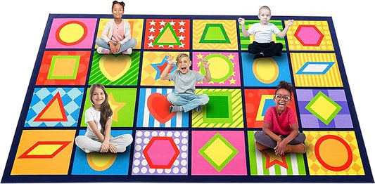 Booooom Jackson Seating Classroom Rug for Kids Room Seating Décor, 7'54''x13'12'' Vibrant Geometric Patterns Large Preschool Carpet Seating Rug for Teaching and Playroom, Non-Slip Rubber Backing-Ruum Studio Home