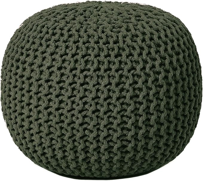 REDEARTH Round Hand Knitted Pouf - Foot Stool Bean Bag Ottoman - Cord Boho Pouffe - Poof Accent Beanbag Footrest for Living Room - Bedroom - Patio - Lounge (19.5"x19.5"x14") - Olive-Ruum Studio Home