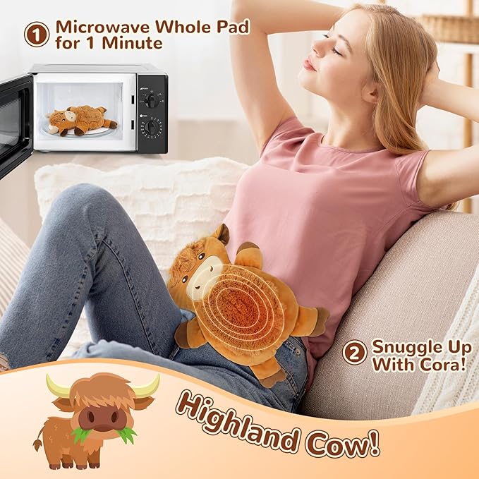 Microwave Heating Pad for Pain Relief, 16" x 11" Microwavable Heating Pads for Cramps, Back Pain, Neck Shoulder, Muscles, Knee, Joints, Natural Heat Pack Moist Heat, Highland Cow with Round Eyes-Ruum Studio Home