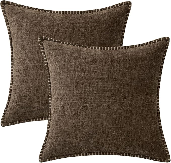 MIULEE Pack of 2 Couch Throw Pillow Covers 16x16 Inch Brown Farmhouse Decorative Pillow Covers with Stitched Edge Soft Chenille Solid Dyed Spring Pillow Covers for Sofa Bed Living Room-Ruum Studio Home