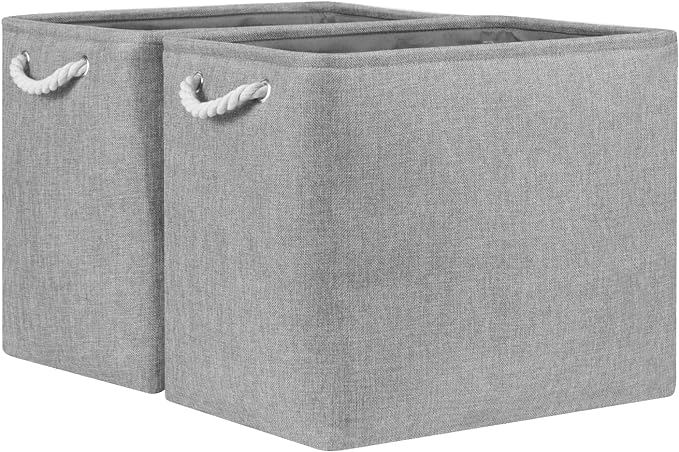Bidtakay Collapsible Storage Bins for Clothes Large Grey Storage Baskets with Cotton Handles 17x12x15 In Set of 2 Fabric Cubby Storage Bins Livingroom Home Decorative Storage Organizer for Blankets-Ruum Studio Home