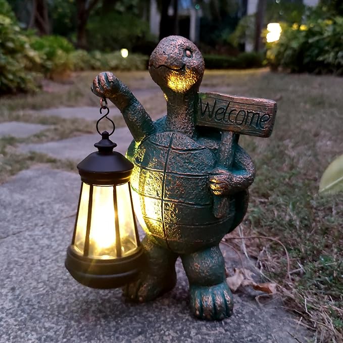 Turtle Garden Statue Outdoor Décor with Solar Lights Lantern,Turtle Solar Light Figurines Outside Decorations for Yard，Lawn,Patio, Balcony, Unique Housewarming Gifts-Ruum Studio Home
