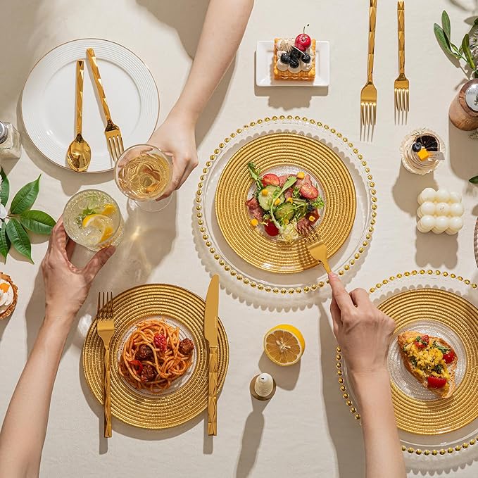 KINGSTONE Gold Silverware Set, Luxury 20 Piece Flatware Set for 4, 18/10 Stainless Steel Cutlery Set with Diamond Cut Pattern for Kitchen, Home, Wedding, Party, Mirror Polished and Dishwasher Safe-Ruum Studio Home