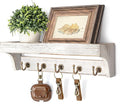 Rebee Vision Pine Wood Key Holder Wall Mount with Shelf for Farmhouse Decor - Rustic Wall Mail Organizer Wall Mounted for Living Room Decor - Perfect Mail Organizer for Home Improvement (Whitewash)-Ruum Studio Home