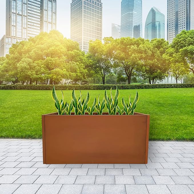 Corten Steel Planter Box Metal Outdoor Large Rectangular Rustic Durable Antique Detached for Commercial Residential Patio Deck and Backyard 36" x 12" x 16"-Ruum Studio Home