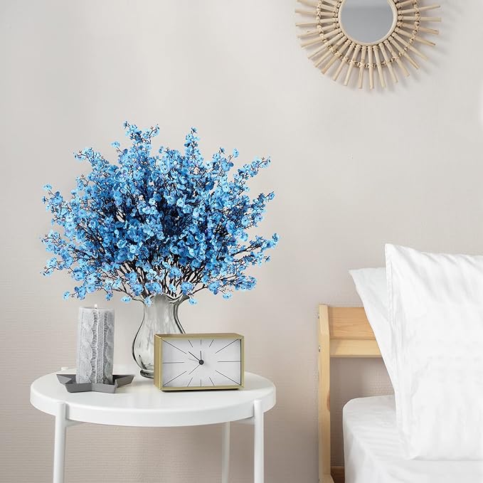 Sggvecsy 6 Pcs Babys Breath Artificial Flowers Gypsophila Bouquets Bulk Real Touch Fake Silk Flowers for Home Wedding DIY Floral Arrangement Kitchen Table Centerpiece Festival Decoration (Blue)-Ruum Studio Home