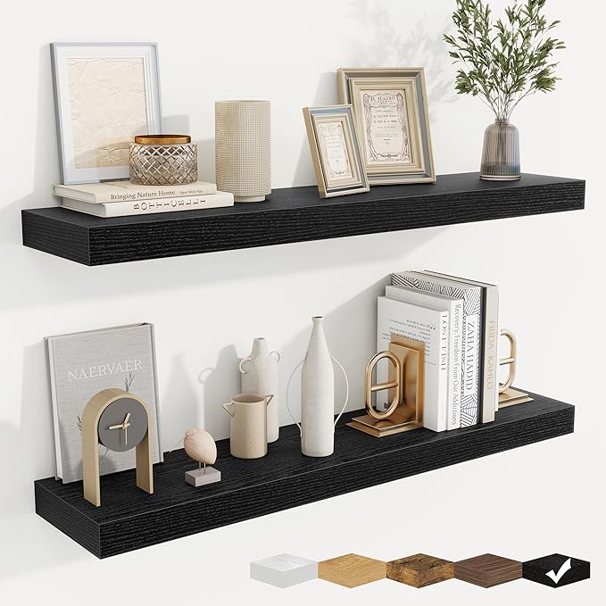 fuqing Floating Shelves for Wall, Bathroom Shelf Wall Mounted for Storage, Shelves with Invisible Bracket for Bedroom, Kitchen, Living Room, Farmhouse Small Book Shelf, 36 Inch Set of 2, Black-Ruum Studio Home