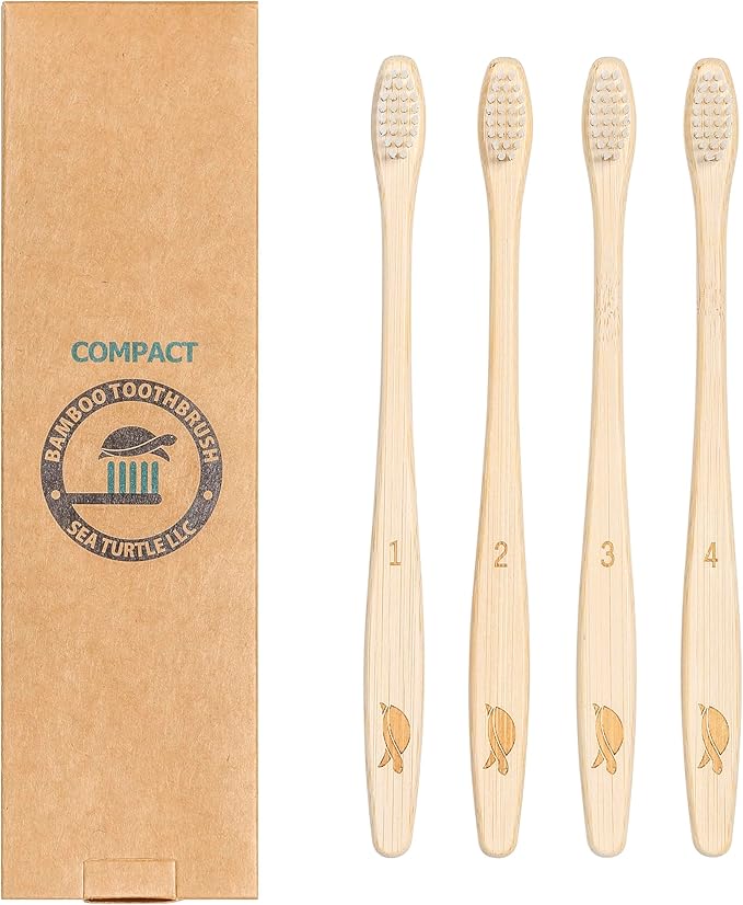 Sea Turtle Plant-Based Bristles, Compact Bamboo Toothbrushes, Soft Natural Toothbrush for Adults (4 Pack)-Ruum Studio Home
