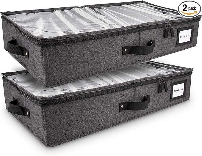 HOMELUX THEORY 2pc Under Bed Storage Containers, Bedroom Under the Bed Drawer Storage Organizer with Bins and Lids, Large Underbed Clothes Storage Box Ideal for Blanket, Fabric, & Shoes (Dark Gray)-Ruum Studio Home