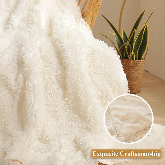 XeGe Luxury Faux Fur Blanket, Ivory Soft Big Fluffy Throw, Shaggy Plush Decorative Couch Blanket, Cute Off White Furry Fuzzy Throw for Bed Bedroom Living Room Beige, 60x90-Ruum Studio Home
