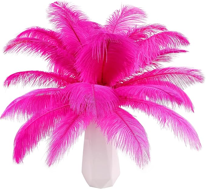 THARAHT Hot Pink Ostrich Feathers 12pcs Natural Bulk 8-10Inch 20cm-25cm for Crafts Wedding Party Centerpieces Easter Gatsbi and Home Decoration Feathers-Ruum Studio Home