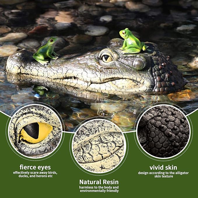 Floating Alligator Head,Alligator Head Decoy for Pool,Resin Crocodile Head for Swimming Pool and Pond,Deterrent Ducks,Predator,Heron etc,Outdoor Statues,Garden Home Decor Art-Ruum Studio Home