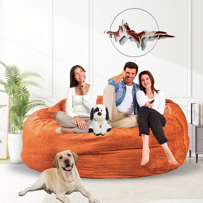 Bean Bag Chair for Adults 5FT,Soft Removable Cover for Teens/Girls Bedroom,Fluffy Giant Round Floor Beanbag Lounger Chairs (No Filler,Orange)-Ruum Studio Home