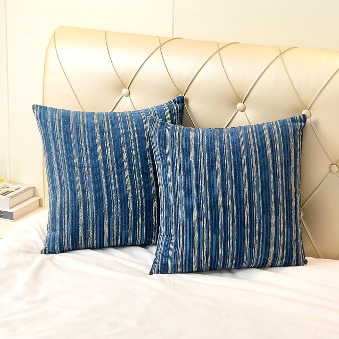 Yeiotsy Pack of 2, Modern Striped Throw Pillow Covers Bohemia Cushion Covers Home Decoration (Navy Blue, 18 X 18 Inches)-Ruum Studio Home