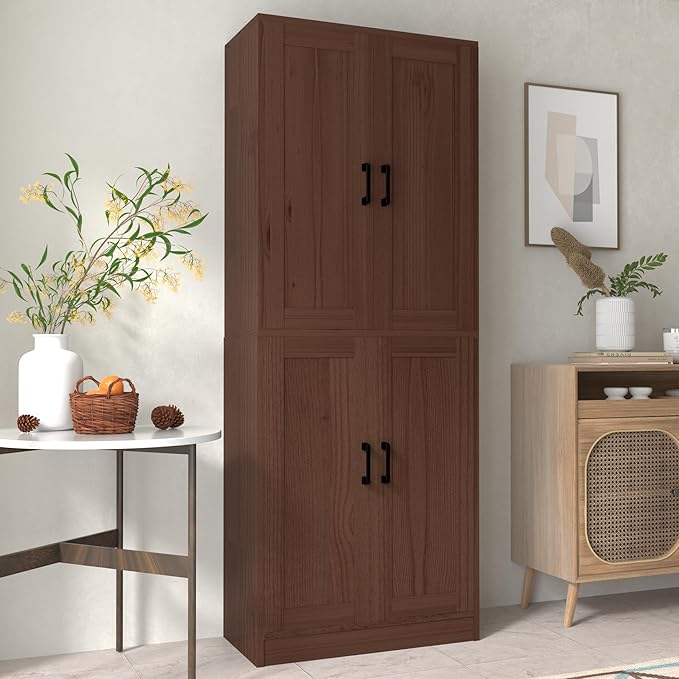 Brown Kitchen Pantry, 71" Tall Cabinet with Doors, Hutch with Storage for Dining Room-Ruum Studio Home