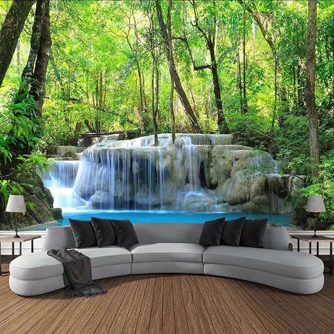 FENDROM Waterfall Tapestry Nature Stone River Forest Scenery Theme Print Landscape Jungle Wall Hanging for Living Room Party Beach Picnic Blankets Tablecloths Wall Decor-Ruum Studio Home