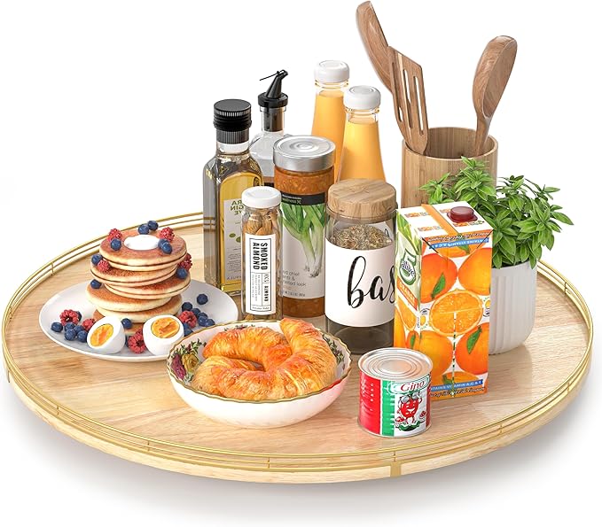 24 Inch Extra Large Lazy Susan Turntable - Premium Solid Oak Wood & Iron | Rustic Farmhouse Rotating Tray for Dining Table, Kitchen Countertop, Centerpiece Decor | Smooth 360° Spin | Durable & Stylish-Ruum Studio Home