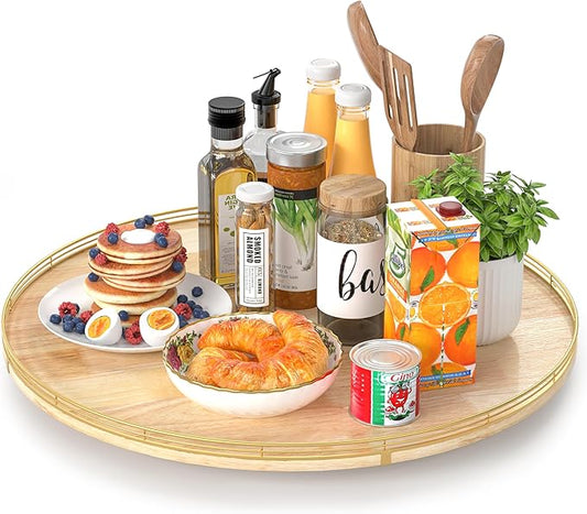 24 Inch Extra Large Lazy Susan Turntable - Premium Solid Oak Wood & Iron | Rustic Farmhouse Rotating Tray for Dining Table, Kitchen Countertop, Centerpiece Decor | Smooth 360° Spin | Durable & Stylish-Ruum Studio Home