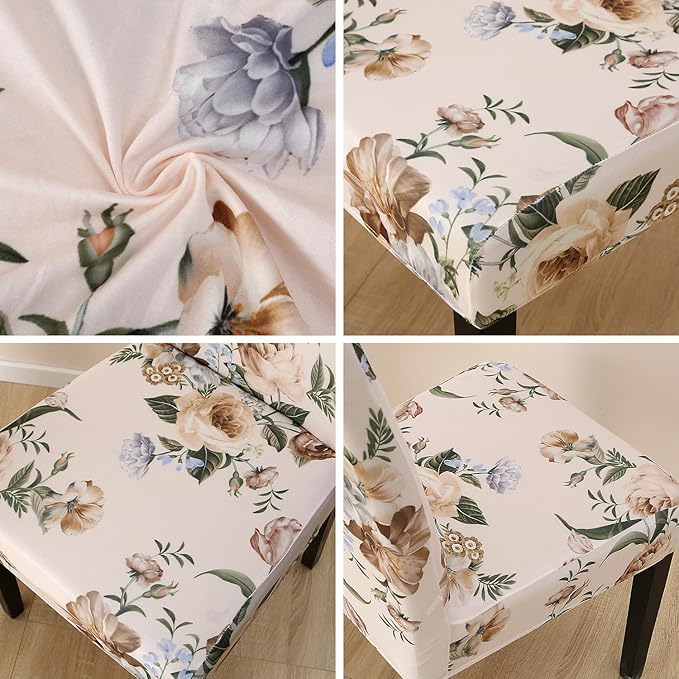 JQinHome Pattern Chair Covers for Dining Room Set of 4, High Stretch Removable Washable Parsons Chair Slipcover for Home Party Hotel Wedding Ceremony (Peony Flower,4PCS)-Ruum Studio Home